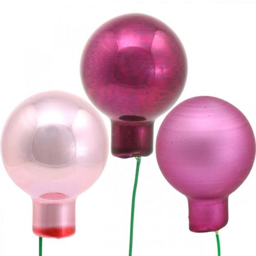 Floristik24 Mini Kalėdinis rutulys Rožinis Stiklas Veidrodis Uogos Uogos Ø20mm 140 vnt.
