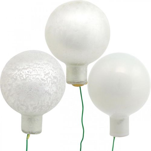 Floristik24 Mini Kalėdinis kamuolys baltas veidrodinis uogų stiklas Ø40mm mix 32vnt