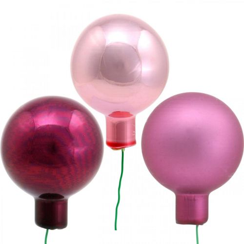 Floristik24 Mini Kalėdinis kamuoliukas rožinis veidrodinis uogų stiklas Ø40mm mix 32vnt