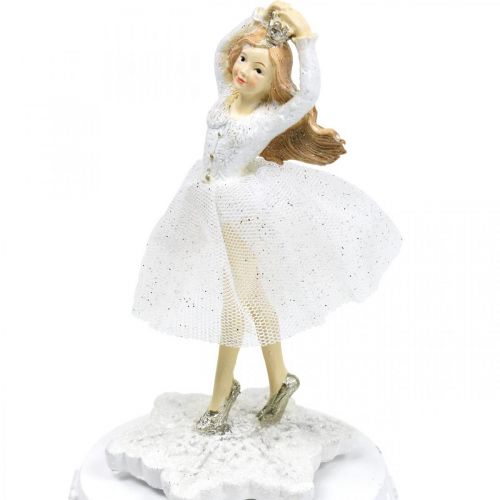 Floristik24 Balerinos muzikinė dėžutė balta žiemos dekoracija Ø10,5cm H18,5cm