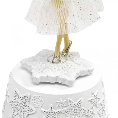 Floristik24 Balerinos muzikinė dėžutė balta žiemos dekoracija Ø10,5cm H18,5cm