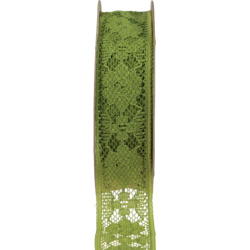 daiktų Nėrinių juostelė žalia 25mm gėlių rašto dekoratyvinė juostelė nėrinė 15m
