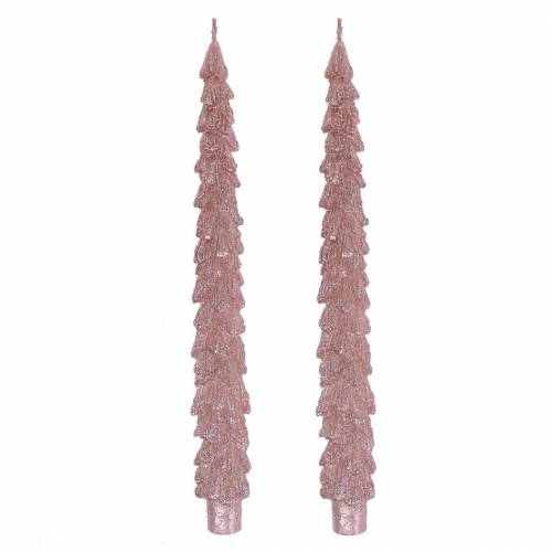 Floristik24 Kūginės žvakės eglės rausvos metalinės 30mm × 260mm 2vnt