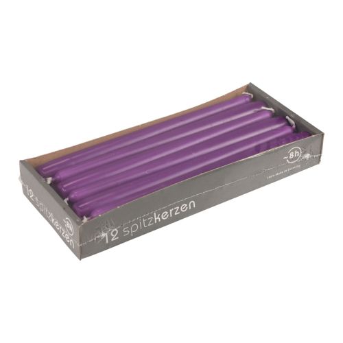 Floristik24 Kūginės žvakės Wenzel žvakės violetinės 250/23mm 12 vnt
