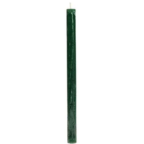 Floristik24 Kūginė žvakė tamsiai žalia vienspalvė 34 x 240mm 4 vnt