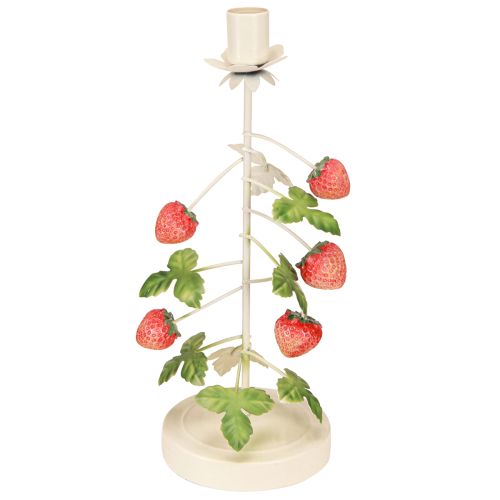 Žvakių laikiklis metalinis braškių dekoravimo kremas apvalus H26cm