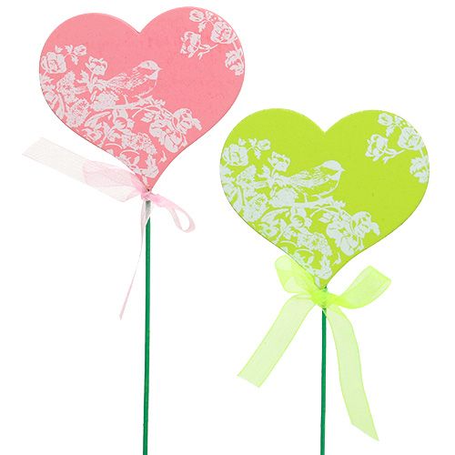 Floristik24 Kištukas širdelė rožinė, žalia 8,5cm x 7,5cm 12vnt