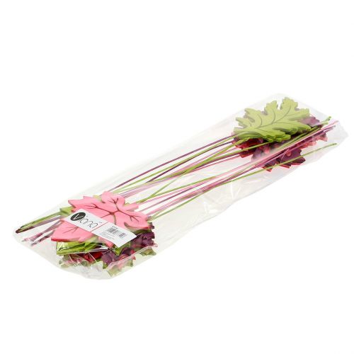 Floristik24 Dekoratyvinis kištukas lapelis rožinis, žalias, bordo 8cm 18 vnt