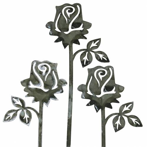 Floristik24 Metalinis kištukas rožė sidabriškai pilkas, baltas plautas metalas 20cm × 8cm 12 vnt