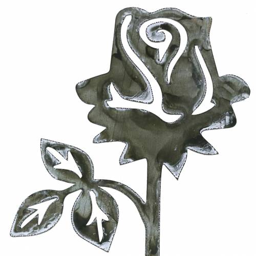 Floristik24 Metalinis kištukas rožė sidabriškai pilkas, baltas plautas metalas 20cm × 8cm 12 vnt