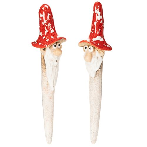 Priklijuojama nykštuko figūrėlė su ilga barzda ir grybo formos kepure, dekoracija, 17 cm, 2 dalys pirkti | Floristik24.lt
