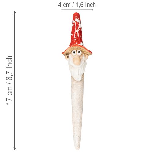 Priklijuojama nykštuko figūrėlė su ilga barzda ir grybo formos kepure, dekoracija, 17 cm, 2 dalys | Floristik24.lt