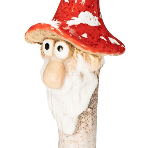 Priklijuojama nykštuko figūrėlė su ilga barzda ir grybo formos kepure, dekoracija, 17 cm, 2 dalys | Floristik24.lt