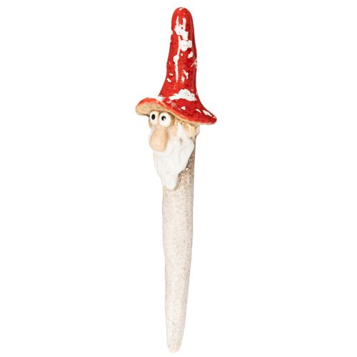 Priklijuojama nykštuko figūrėlė su ilga barzda ir grybo formos kepure, dekoracija, 17 cm, 2 dalys | Floristik24.lt