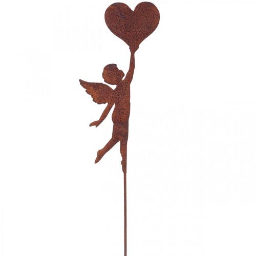 Sodo kuolas rūdžių angelas su širdelės puošmena Valentino dienai 60cm