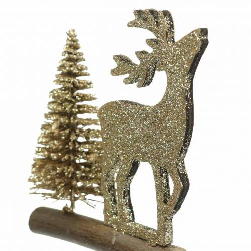 Floristik24 Deco kištukas šiaurės elniui ir angelui su eglės aukso blizgučiais H45cm 3vnt