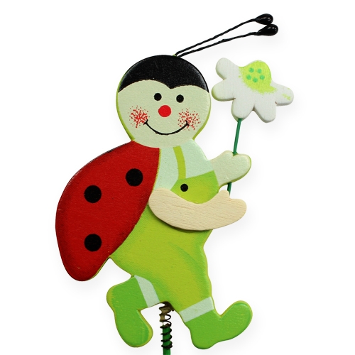 Floristik24 Medinė boružėlė ant pagaliuko 7cm 24vnt