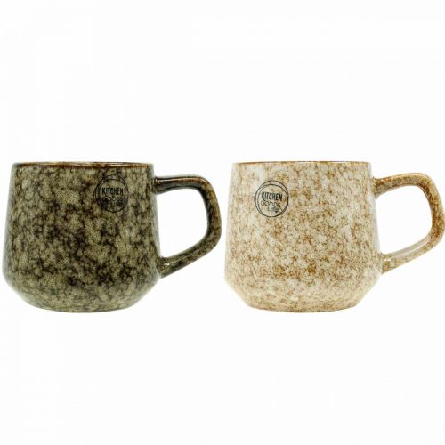 Floristik24 Akmens masės puodelis su rankena ruda, smėlio spalvos 9,5cm 2vnt