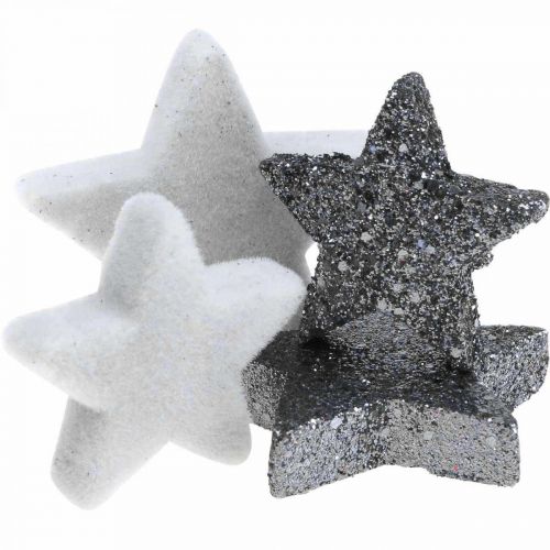 Floristik24 Taškinė dekoracija Kalėdinės žvaigždės pilkos/juodos Ø4/5cm 40psl