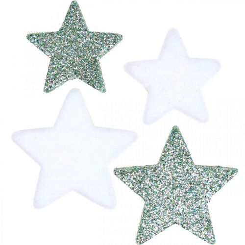 Taškinė dekoracija kalėdinės išbarstytos žvaigždės žalia balta Ø4/5cm 40 vnt