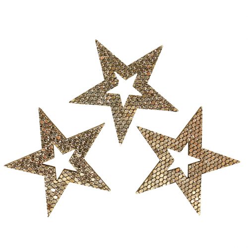Floristik24 Medžio žvaigždės aukso pabarstuku dekoracija 4cm 48vnt
