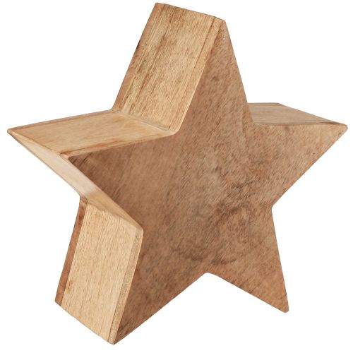 Floristik24 Žvaigždė dekoratyvinė medinė stalo puošmena mango mediena, skirta stovėti natūraliai Ø24cm