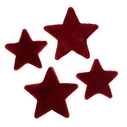 Floristik24 Kalėdinės puošmenos žvaigždės bordo flokuotas stalo dekoravimas 4–5cm 40 vnt