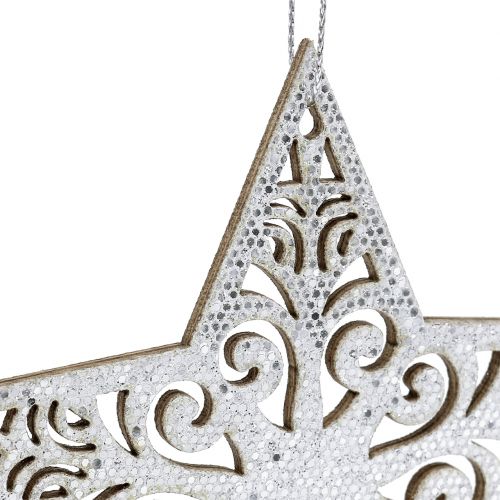 Floristik24 Žvaigždė sidabrinė pakabinimui 8cm - 12cm 9vnt