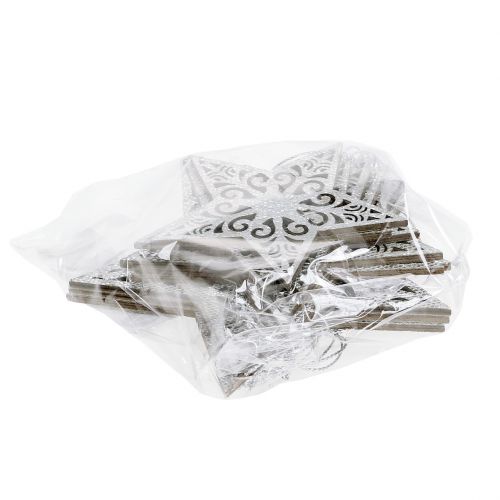 Floristik24 Žvaigždė sidabrinė pakabinimui 8cm - 12cm 9vnt