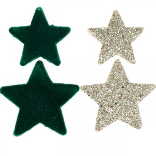 Žvaigždžių pabarstukų mišinys žalias ir auksinis Kalėdinis 4cm/5cm 40p