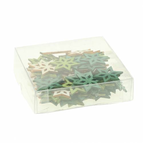 Floristik24 Taškinė apdaila medinė žvaigždė žalia mišrainė 4cm 72 vnt