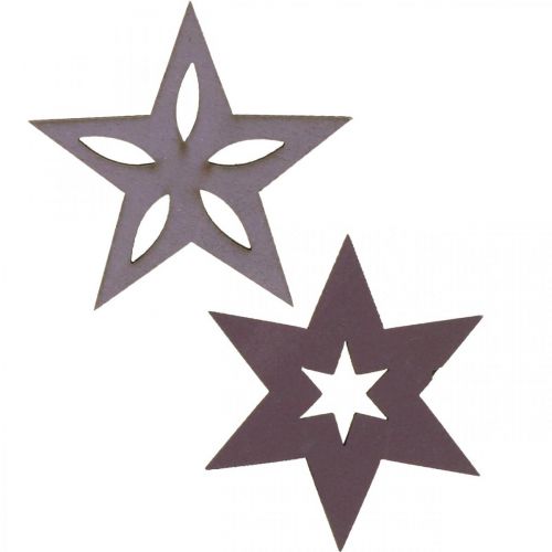 Floristik24 Deco medienos žvaigždės purpurinės puansetijos lipnus 4cm mišinys 36vnt