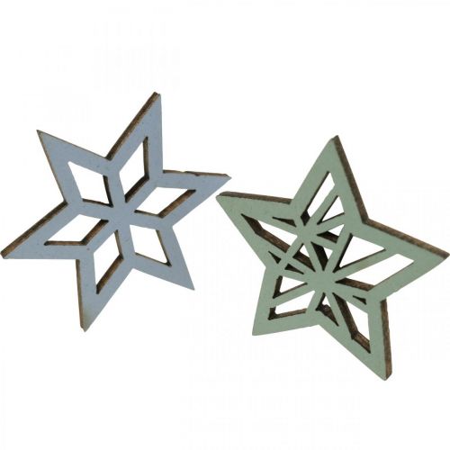 daiktų Deco žvaigždės medinės mėlynos, žalios medinės žvaigždės Kalėdinės 4cm mix 36vnt
