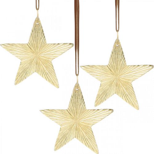 Floristik24 Pakabinamos žvaigždės, metaliniai papuošimai, eglutės papuošimai auksiniai 9,5 × 9,5 cm 3vnt.