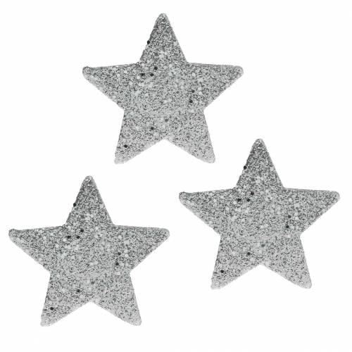 Floristik24 Išsklaidytos žvaigždės su blizgučiais Ø6,5cm sidabrinė 36vnt