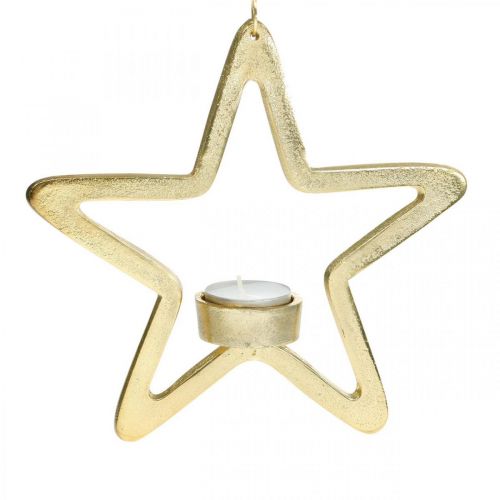Floristik24 Dekoratyvinis žvakidės laikiklis žvaigždute pakabinti metalinį auksinį 20cm