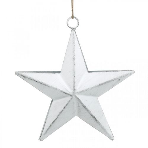 Floristik24 Pakabinama metalinė žvaigždė, Kalėdinis pakabukas, Advento puošmena balta, Shabby Chic 11 × 11cm