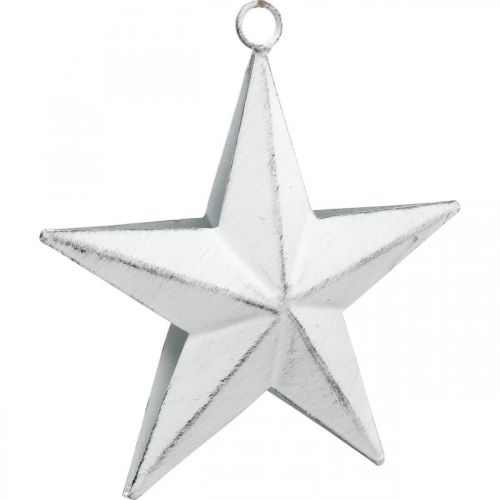 Floristik24 Pakabinama metalinė žvaigždė, Kalėdinis pakabukas, Advento puošmena balta, Shabby Chic 11 × 11cm