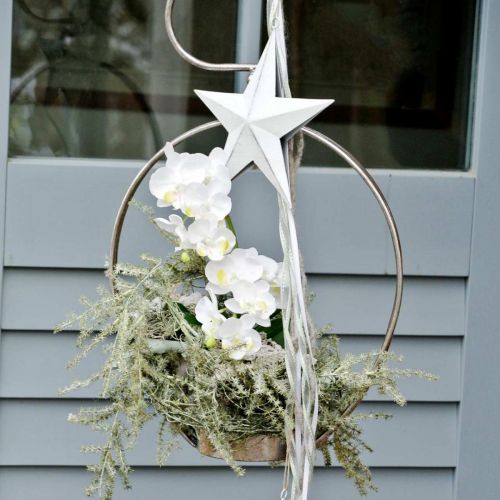 Floristik24 Pakabinama metalinė žvaigždė, Kalėdinis pakabukas, Advento puošmena balta, Shabby Chic 11 × 11cm