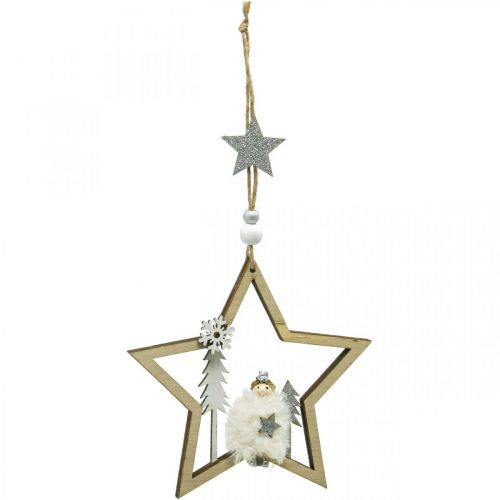Kalėdų puošmena žvaigždė medinė dekoro kabykla Ø13,5cm 4vnt