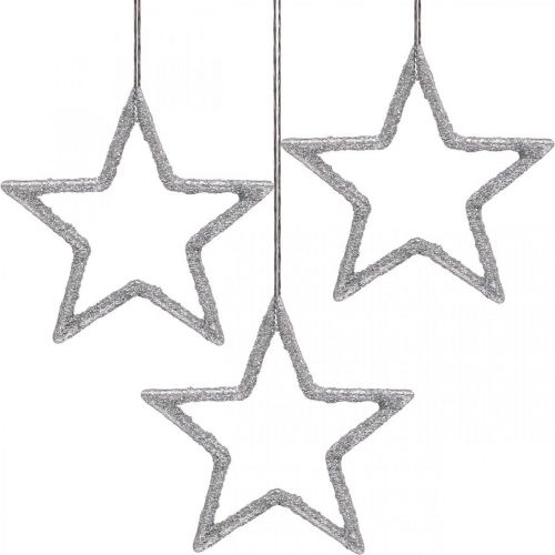 Floristik24 Kalėdų puošmena žvaigždės pakabukas sidabro blizgučiai 7,5cm 40p