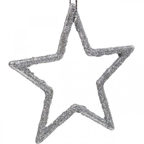 daiktų Kalėdų puošmena žvaigždės pakabukas sidabro blizgučiai 7,5cm 40p