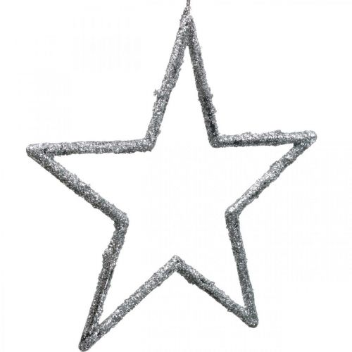 daiktų Žvaigždė pakabinama, eglutės papuošimai, puošmena žvaigždė sidabrinė 11,5 × 12cm 12vnt