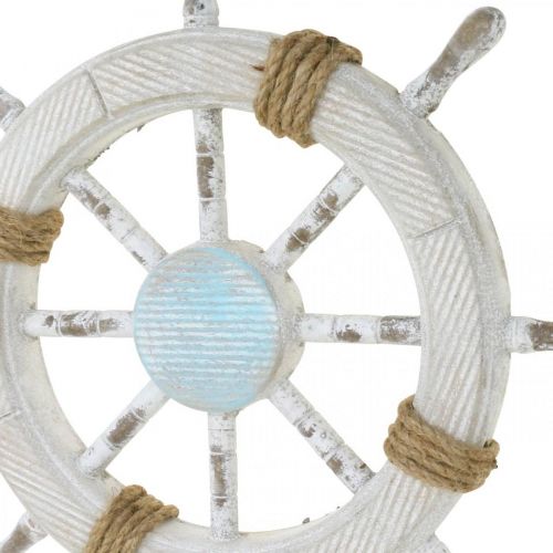 Floristik24 Jūrinė apdaila, medinis vairas natūralus, mėlyna ir balta shabby chic Ø35cm