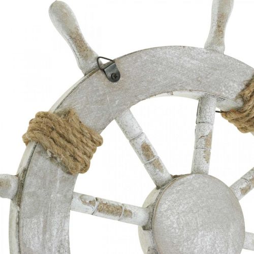 Floristik24 Jūrinė apdaila, medinis vairas natūralus, mėlyna ir balta shabby chic Ø35cm