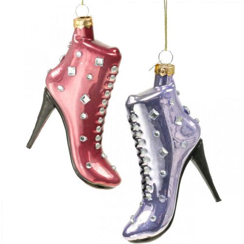 Eglutės dekoravimo stikliniai batai rožiniai, violetiniai 10,5cm 2vnt