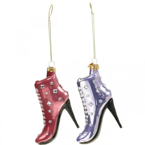 daiktų Eglutės dekoravimo stikliniai batai rožiniai, violetiniai 10,5cm 2vnt