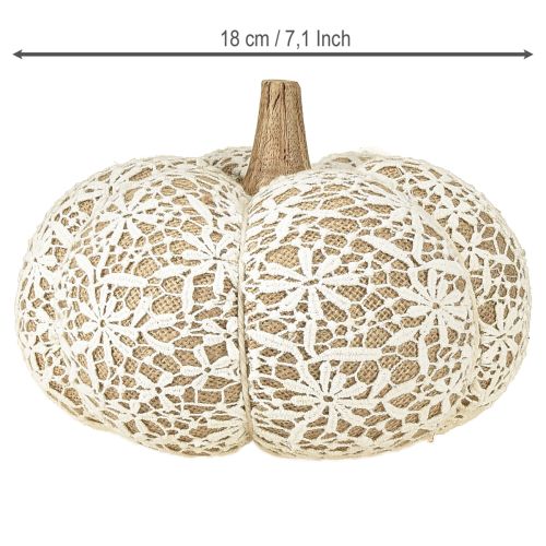 daiktų Audinio moliūgų dekoracija džiuto nėriniai balta/smėlio spalvos vintažinė dekoracija Ø18cm