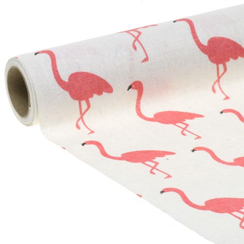 Floristik24 Dekoratyvinis audinys flamingo baltai rožinis 30cm x 3m