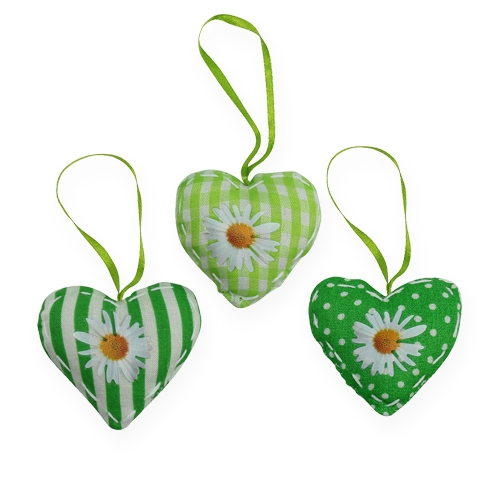 Floristik24 Medžiaginės širdelės pakabinti žalias 5cm 6vnt